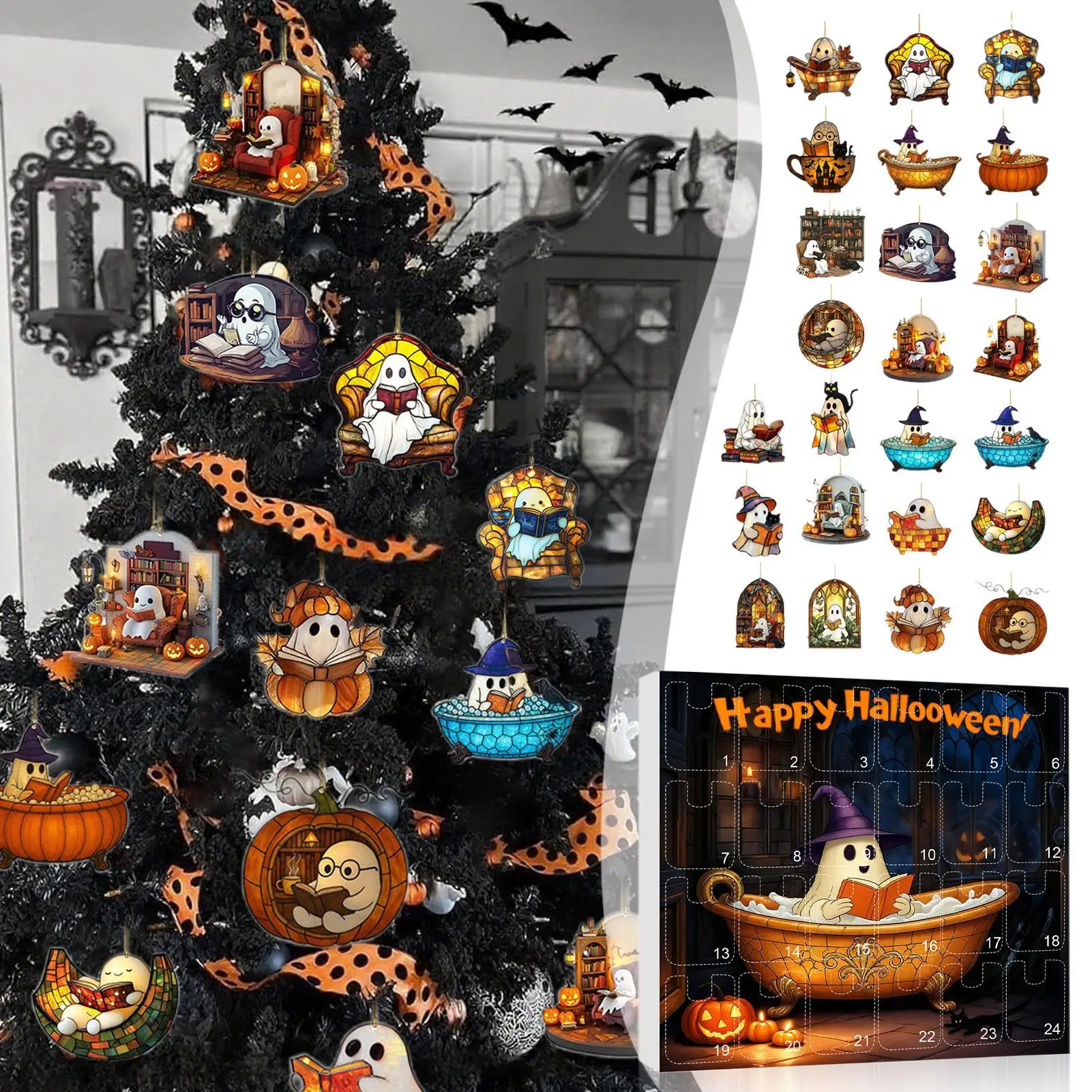 Halloween Countdown Calendar 24 Acrylic Ghosts Decor - Image 11