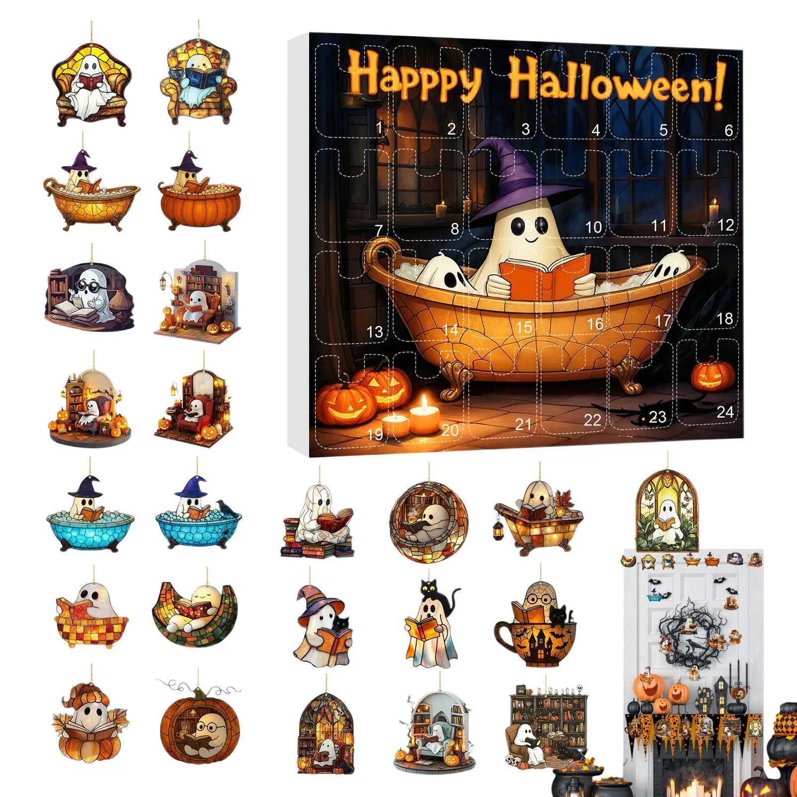 Halloween Countdown Calendar 24 Acrylic Ghosts Decor - Image 3