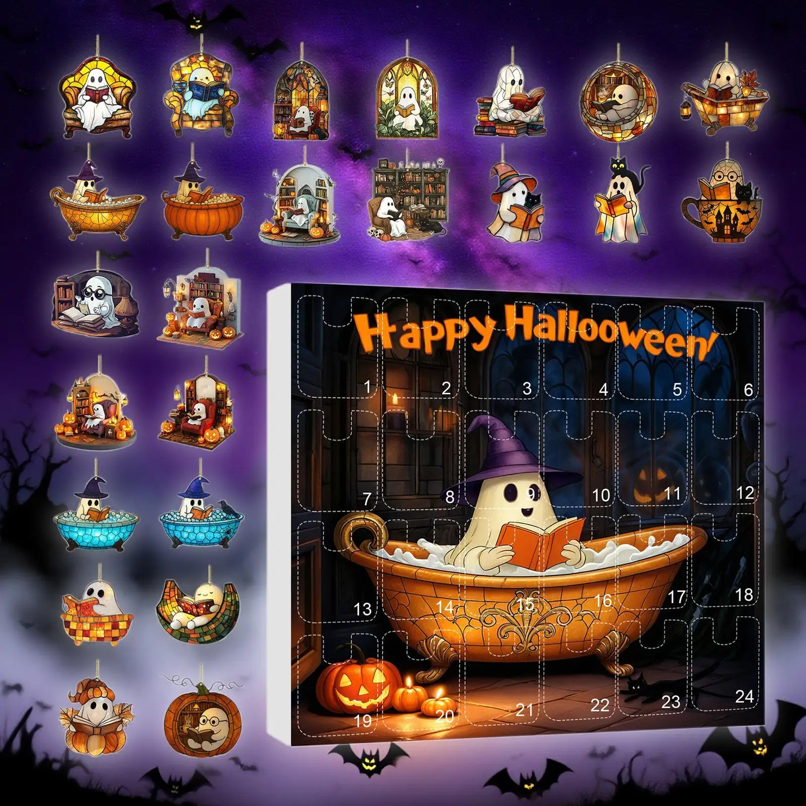 Halloween Countdown Calendar 24 Acrylic Ghosts Decor - Image 5