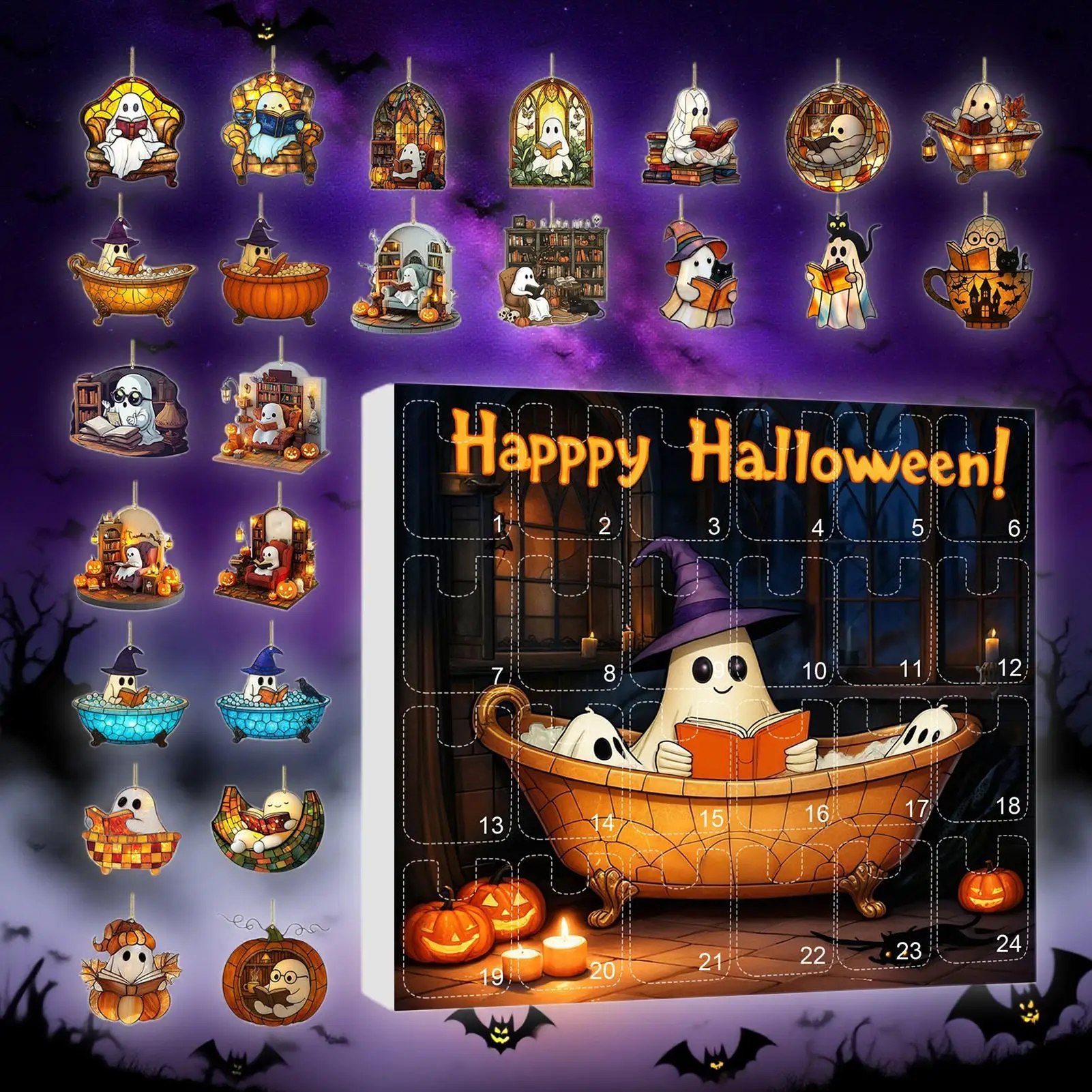 Halloween Countdown Calendar 24 Acrylic Ghosts Decor - Image 9