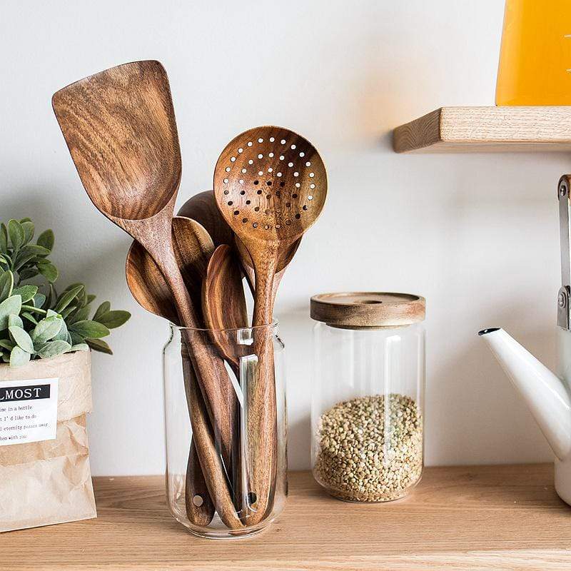 4pcs Teak Wooden Utensil Set – Premium Non-Scratch Kitchen Tools, Handcrafted Teak for Long-Lasting Durability - Image 3