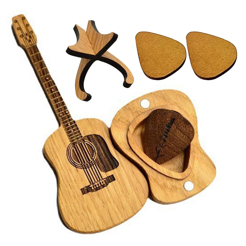 Natural Wood Guitar Pick Holder Case - Mini Acoustic Design for Musicians, Perfect Gift Idea - Image 11