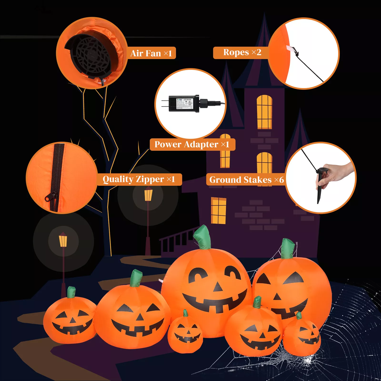 7ft Halloween Inflatable Pumpkin Decoration with LED Lights – Outdoor Yard Display, Easy Setup - Image 4