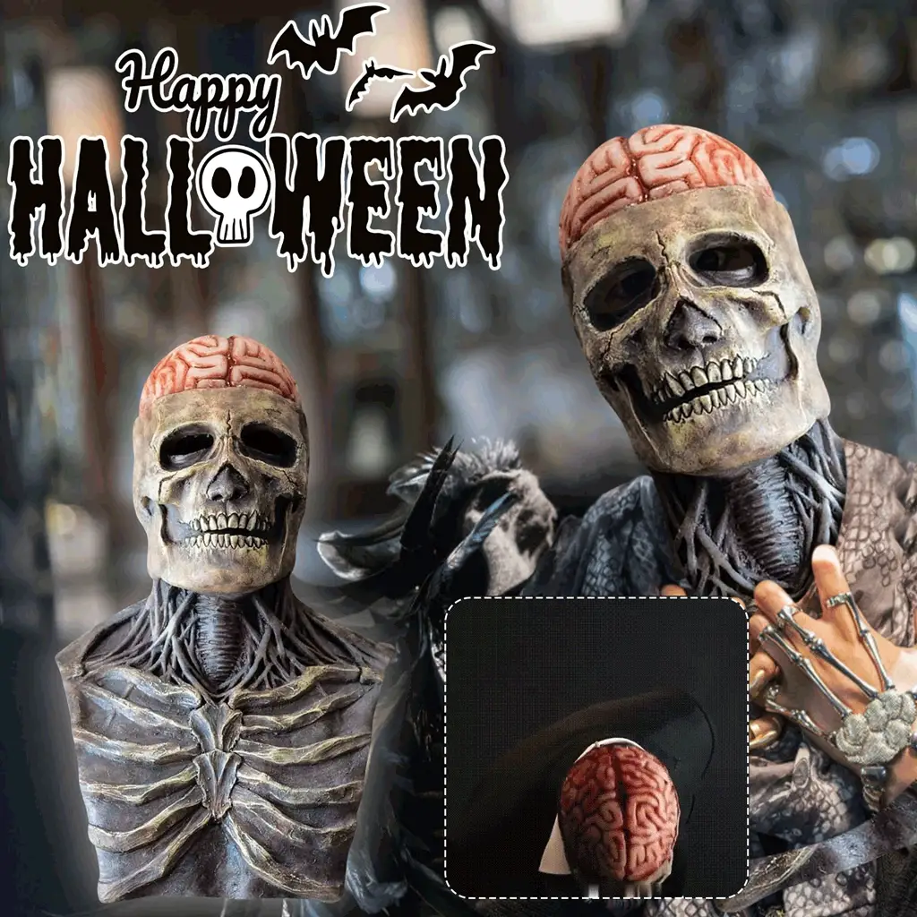 Realistic Movable Jaw Skeleton Mask with Hat – Full Head Halloween Cosplay Accessory for Parties and Events - Image 3