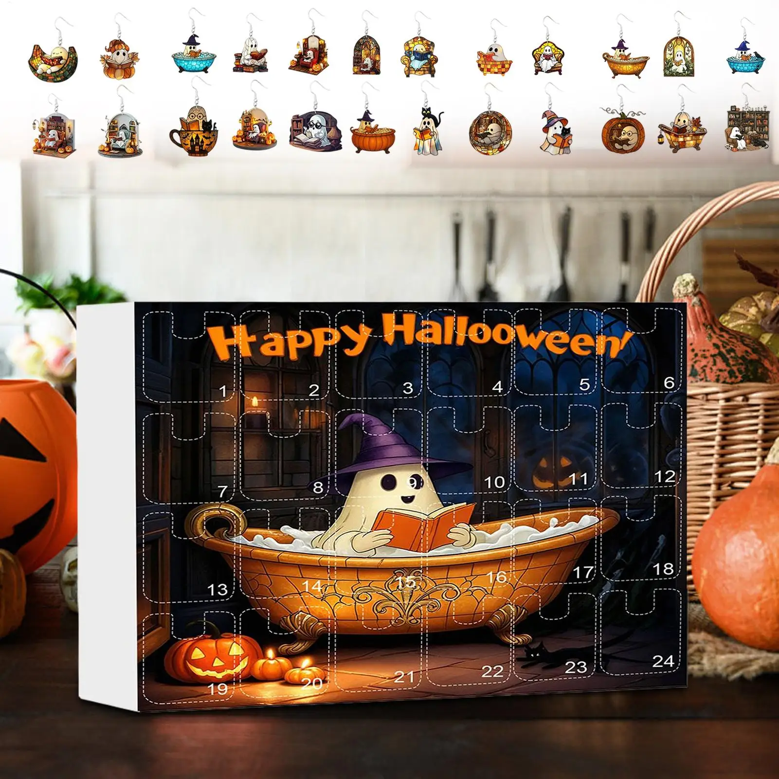 Halloween Advent Calendar Ghost Earrings 24 Day Set - Image 4