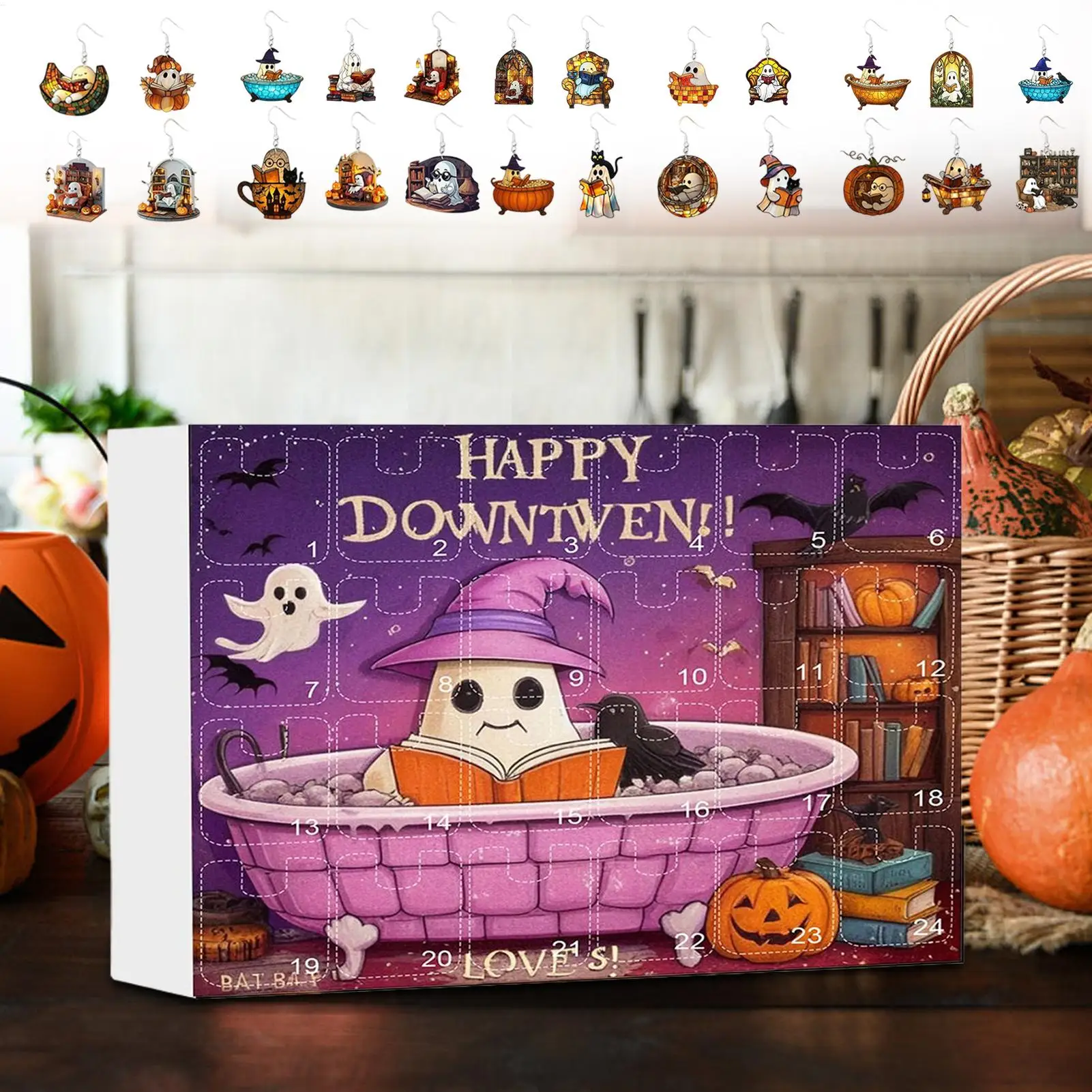 Halloween Advent Calendar Ghost Earrings 24 Day Set - Image 7