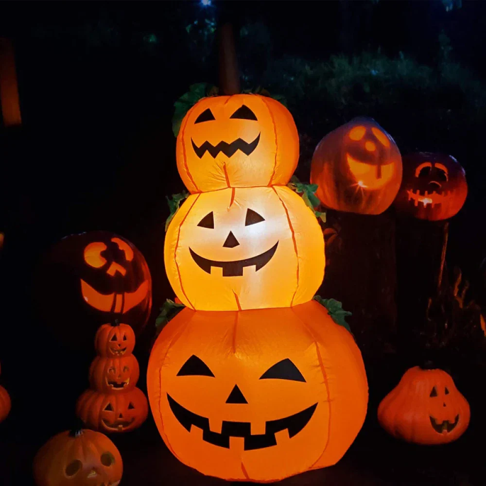3.94ft Halloween Inflatable Pumpkin Stack with LED Rotating Lights – Outdoor Yard Decoration - Image 3