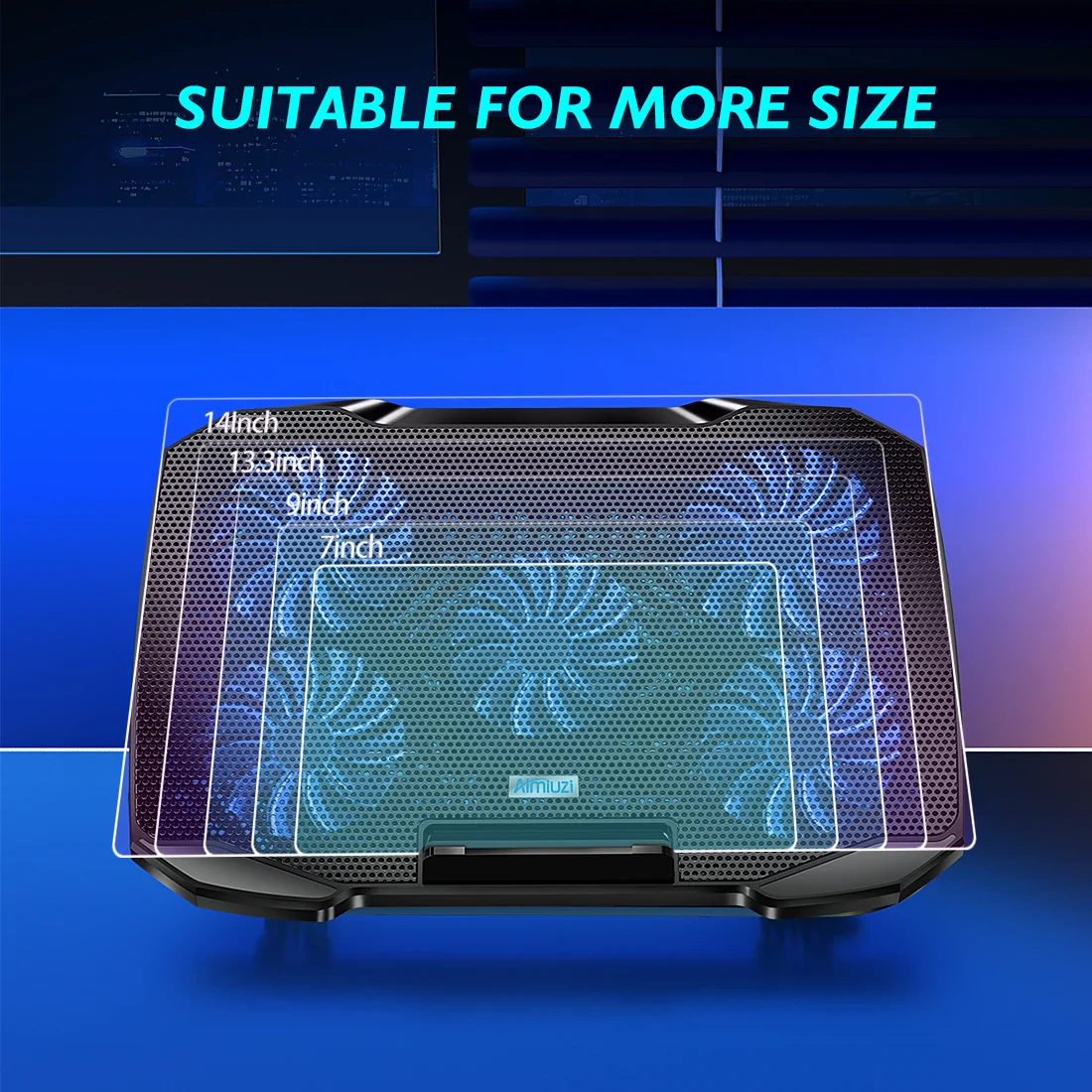 Laptop Cooling Pad with 5 Quiet Fans, Adjustable Height & Phone Holder - Compatible with 12-15.6 Inch Laptops - Image 4