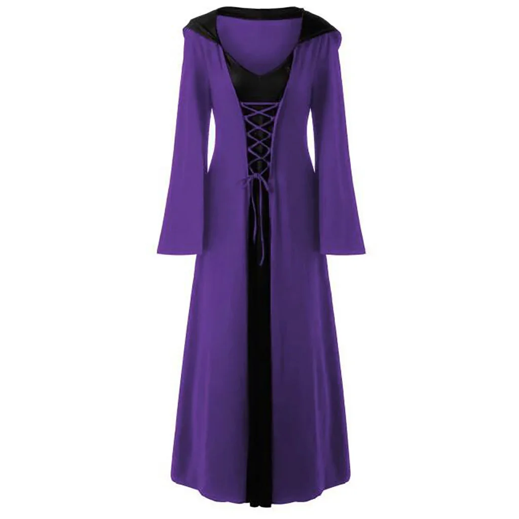 Women's Lace-Up Hooded Medieval Vampire Witch Cloak Robe - Perfect Halloween Costume for Themed Events - Image 3
