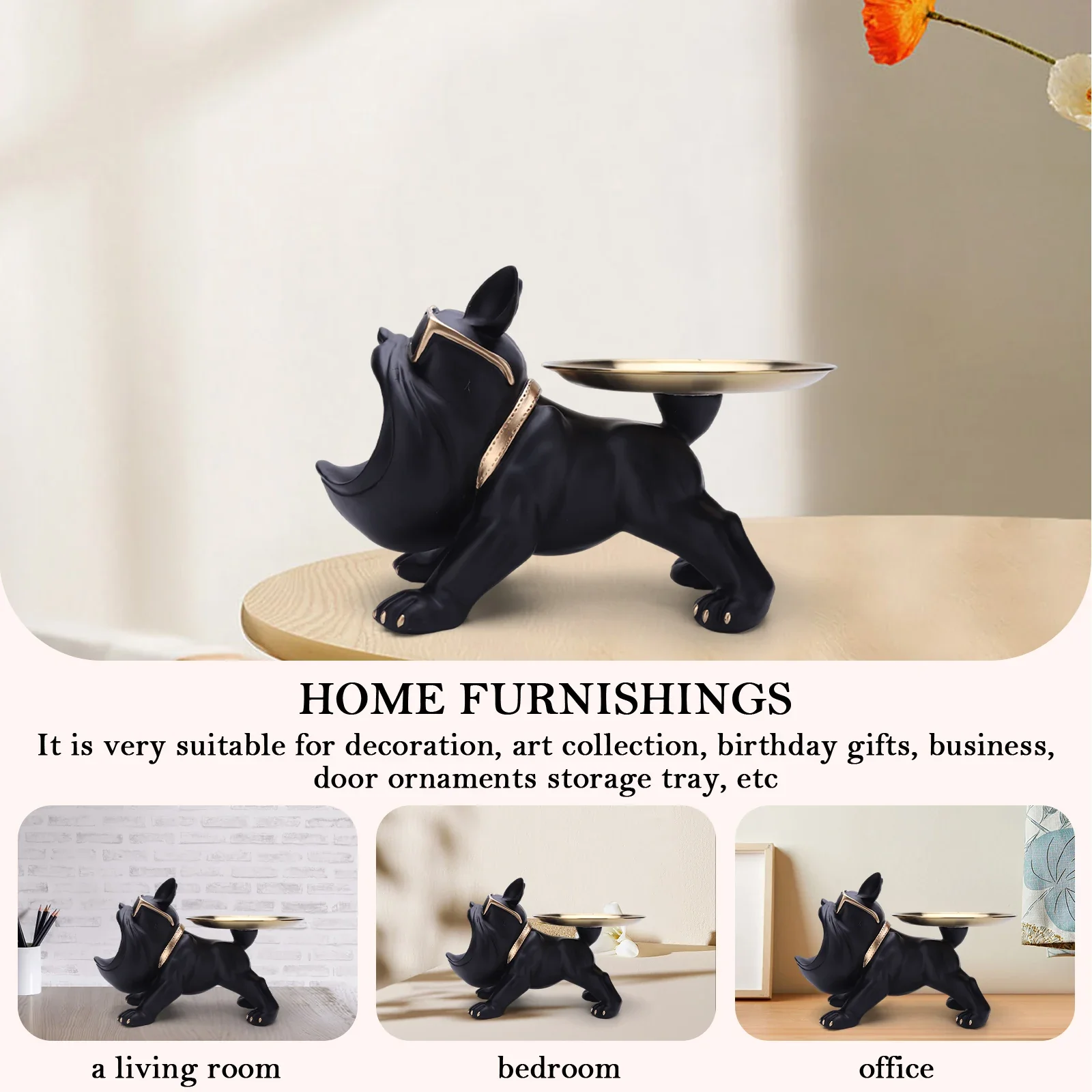 Resin Bulldog Storage Sculpture - Stylish Key Holder & Candy Tray for Home Decor - Image 3