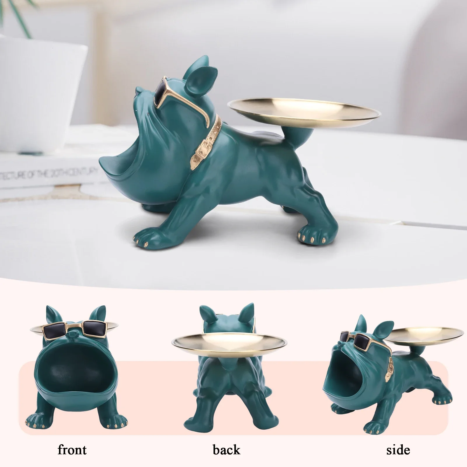 Resin Bulldog Storage Sculpture - Stylish Key Holder & Candy Tray for Home Decor - Image 4